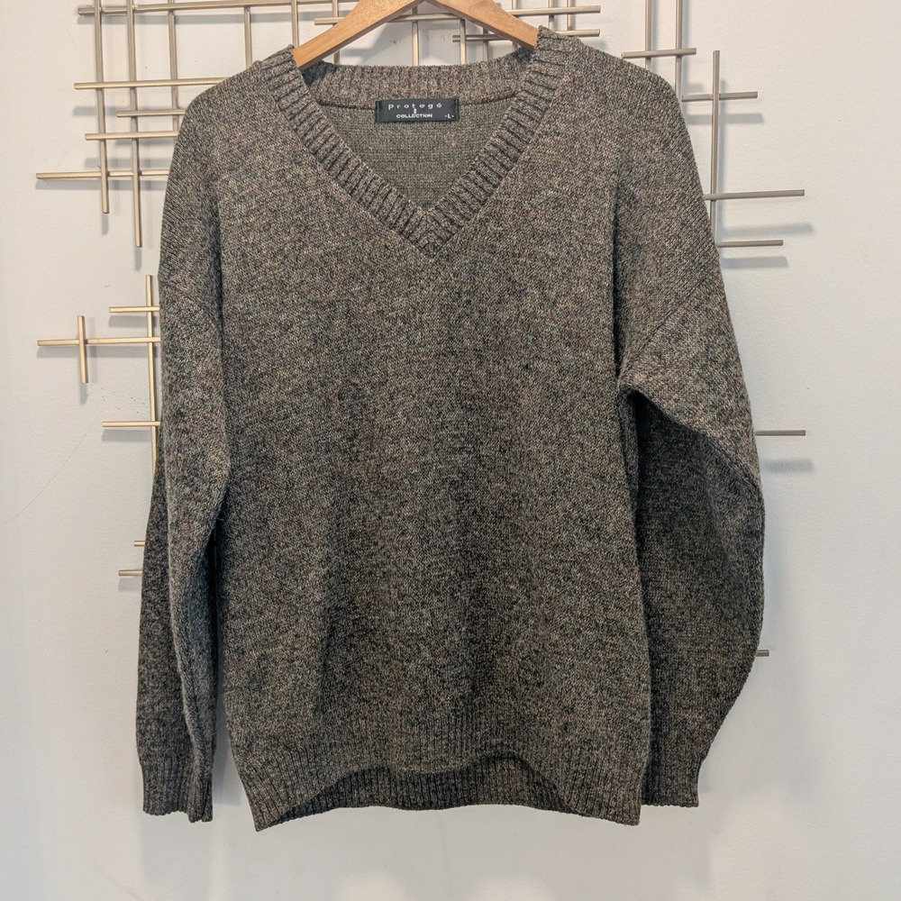 VTG Protege V Neck‎ Speckled Knit Sweater Acrylic Wool Alpaca Blend Men's Sz L
